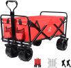 Collapsible Heavy Duty Beach Wagon Cart Outdoor Folding Utility Camping Garden Beach Cart with Universal Wheels Adjustable Handle Shopping (Red)