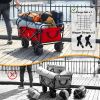 Collapsible Heavy Duty Beach Wagon Cart Outdoor Folding Utility Camping Garden Beach Cart with Universal Wheels Adjustable Handle Shopping (Red)