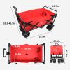 Collapsible Heavy Duty Beach Wagon Cart Outdoor Folding Utility Camping Garden Beach Cart with Universal Wheels Adjustable Handle Shopping (Red)