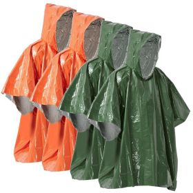 Emergency Rain Poncho Weather Proof Outdoor Survival Camping Gear (Color: Orange & Green)