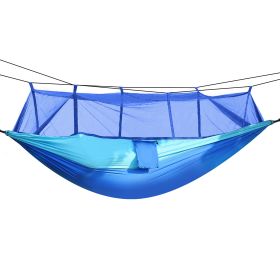 600lbs Load 2 Persons Hammock with Mosquito Net Outdoor Hiking Camping Hammock Portable Nylon Swing Hanging Bed (Color: Blue)